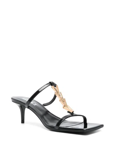 Versace 'medusa '95' Black Low Sandals With Logo Detail In Black