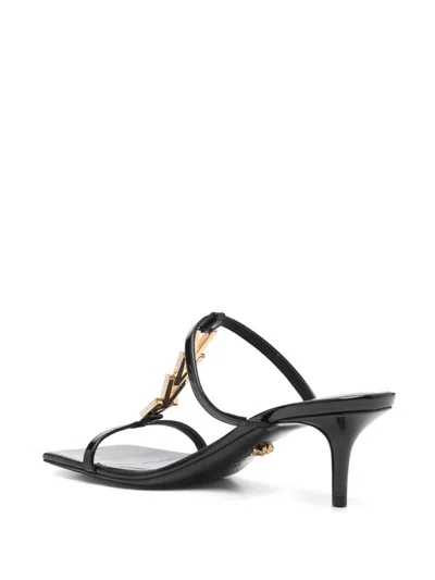 Versace 'medusa '95' Black Low Sandals With Logo Detail In Black