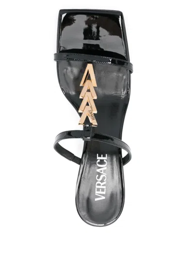 Versace 'medusa '95' Black Low Sandals With Logo Detail In Black