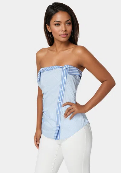 Bebe Ruched Asymmetric Top In Clear Sky,regatta