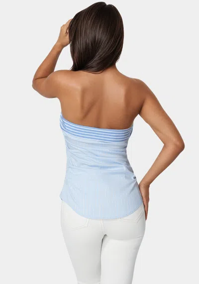 Bebe Ruched Asymmetric Top In Clear Sky,regatta