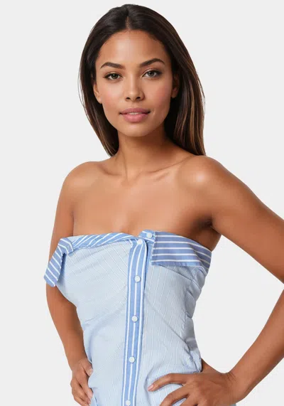 Bebe Ruched Asymmetric Top In Clear Sky,regatta
