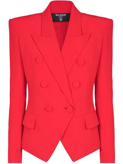 Balmain Lapels Double-breasted Blazer Peak In Rouge