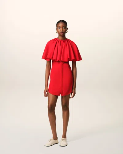 Ami Alexandre Mattiussi Red Wool Shirt Dress With Ruff Red In Poppy