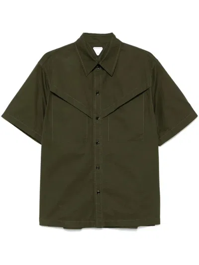 Bottega Veneta Light Cotton Twill Short Sleeved Shirt In Green