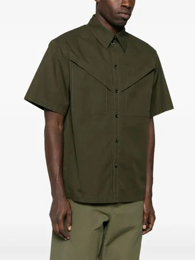 Bottega Veneta Light Cotton Twill Short Sleeved Shirt In Green