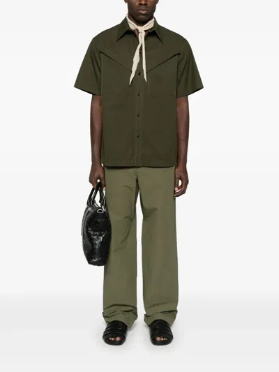 Bottega Veneta Light Cotton Twill Short Sleeved Shirt In Green