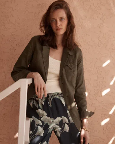 Billy Reid Coated Linen Hacking Jacket In Shadow