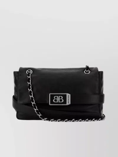 Balenciaga Leather Modu Shoulder Bag With Chain Strap In Black