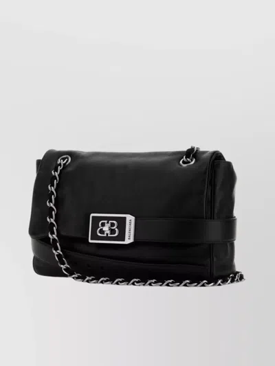 Balenciaga Leather Modu Shoulder Bag With Chain Strap In Black