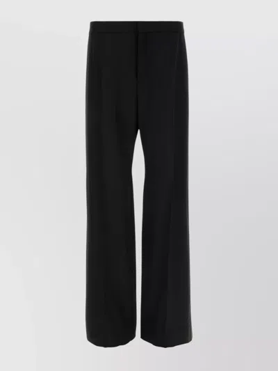 Saint Laurent Wool Trousers With Wide Leg And Crease In Black
