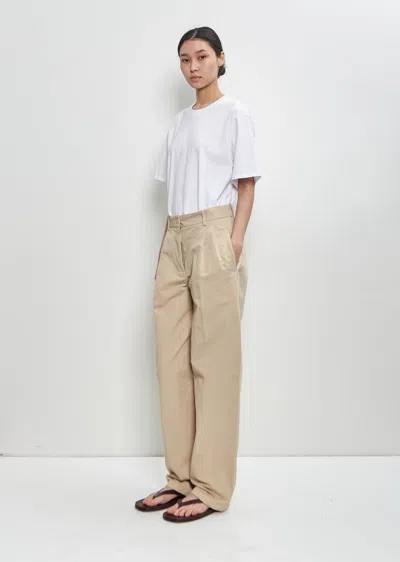 The Row Lilas Light Khaki Cotton And Linen Trousers In Green
