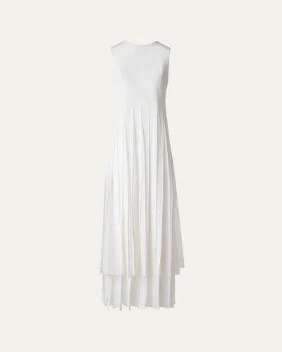 Akris Sleeveless Pleated Ribbon Silk Crepe Gown In Ecru