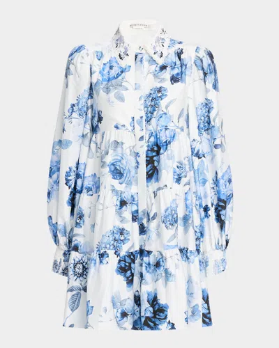 Alice And Olivia Junia Printed Mini Dress In Blue