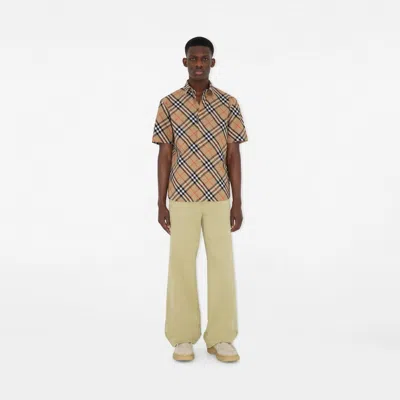 Burberry Short-sleeved Check Pattern Shirt With Button-down Collar