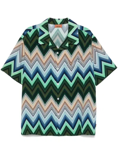 Missoni Camicia Bowling In Viscosa Con Macro Zig Zag E Taschino In Green