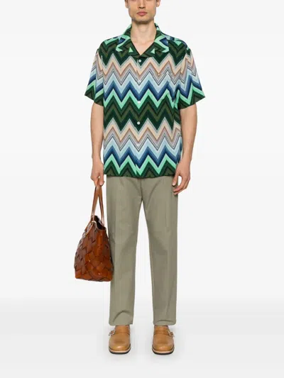 Missoni Camicia Bowling In Viscosa Con Macro Zig Zag E Taschino In Green