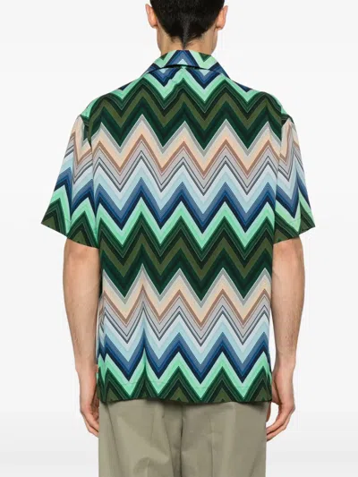 Missoni Camicia Bowling In Viscosa Con Macro Zig Zag E Taschino In Green