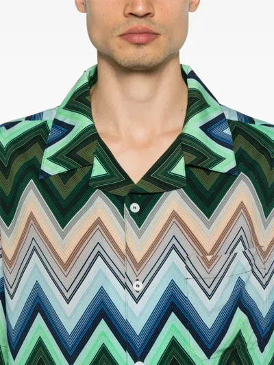 Missoni Camicia Bowling In Viscosa Con Macro Zig Zag E Taschino In Green