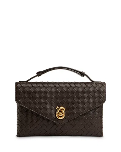 Bottega Veneta Women Knot Lock Leather Shoulder Bag With Intrecciato Motif In Fondant/gold