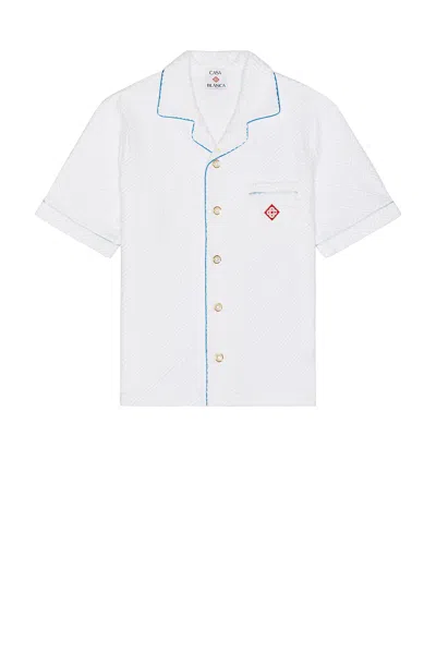 Casablanca Short Sleeved Shirt In Jacquard Cotton Blend Terry Cloth With White Monogram Men