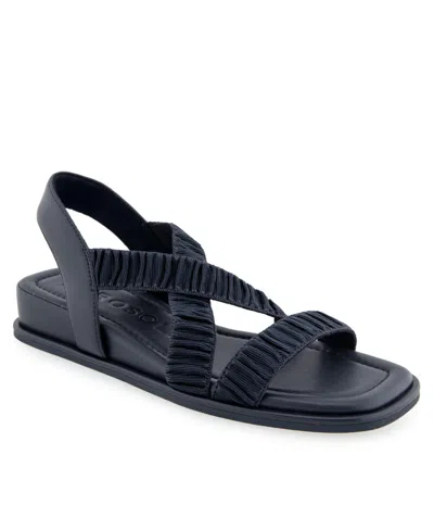 Aerosoles Women's Bora Wedge Sandals In Navy Rouched Elastic Fabric