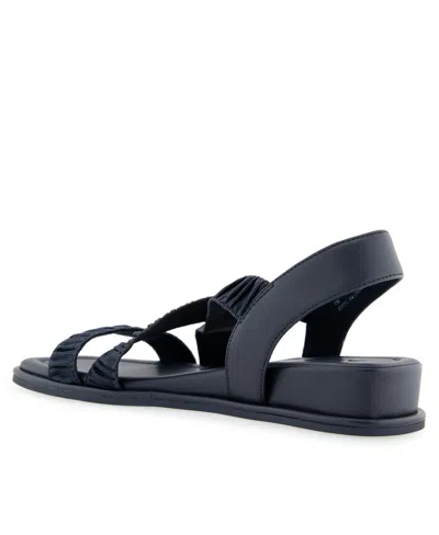 Aerosoles Women's Bora Wedge Sandals In Navy Rouched Elastic Fabric