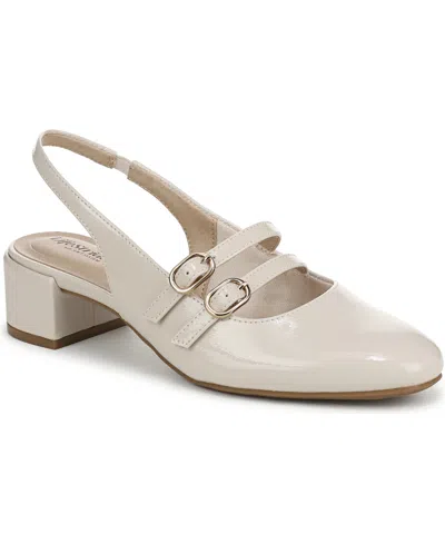 Lifestride Women's Beatrice Block Heel Slingback Pumps In Almond Milk Faux Patent