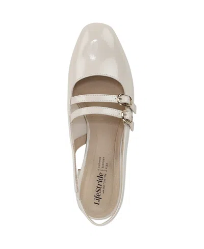 Lifestride Women's Beatrice Block Heel Slingback Pumps In Almond Milk Faux Patent