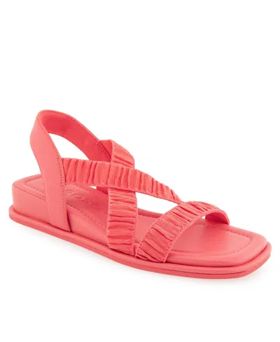 Aerosoles Women's Bora Wedge Sandals In Coral Rouched Elastic Fabric