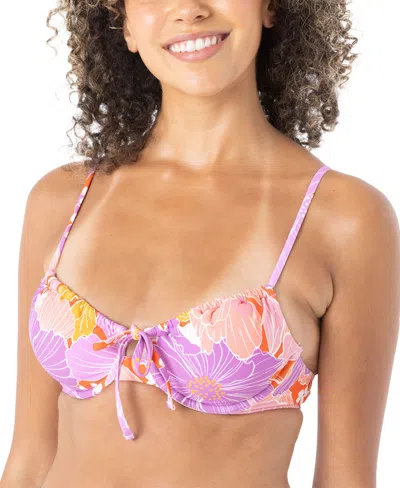 Roxy Women's Bell Bottom Blooms Ruched Underwire Bikini Top In Purple