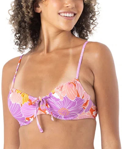 Roxy Women's Bell Bottom Blooms Ruched Underwire Bikini Top In Purple