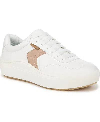 Dr. Scholl's Women's Time Off Win Lace Up Platform Sneakers In White Sand Faux Leather