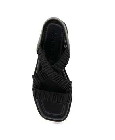 Aerosoles Women's Bora Wedge Sandals In Black Rouched Elastic Fabric