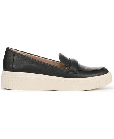 Lifestride Women's Geneva Closed Round Toe Platform Penny Loafers In Black Faux Leather