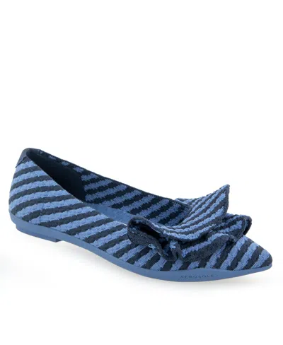 Aerosoles Women's Damira Pointed Toe Dress Flats In Blue Jean Textured Striped Knit Fabric