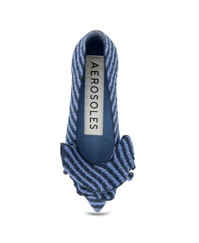 Aerosoles Women's Damira Pointed Toe Dress Flats In Blue Jean Textured Striped Knit Fabric