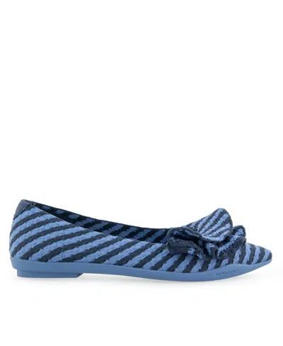 Aerosoles Women's Damira Pointed Toe Dress Flats In Blue Jean Textured Striped Knit Fabric