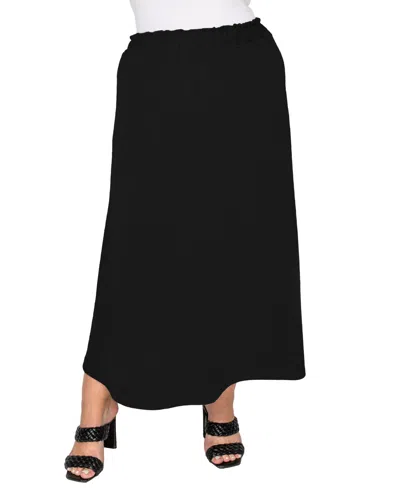 Coin 1804 Plus Size Textured Rib Elastic Waist Maxi Skirt In Black