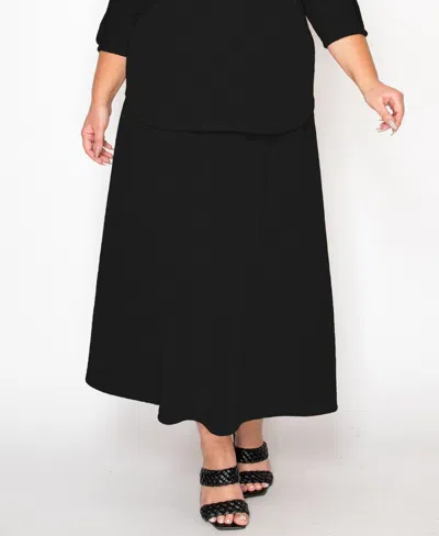 Coin 1804 Plus Size Textured Rib Elastic Waist Maxi Skirt In Black