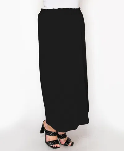 Coin 1804 Plus Size Textured Rib Elastic Waist Maxi Skirt In Black