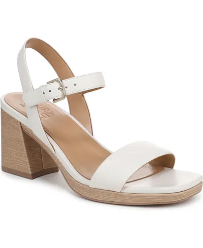 Naturalizer Women's Rose Block Heel Open Square Toe Platform Sandals In Warm White Leather