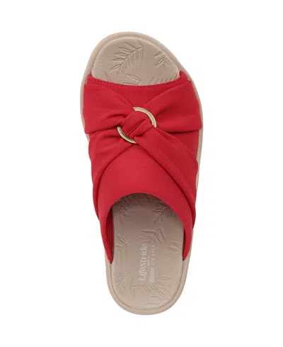 Bzees Lifestride Serenade Slide Sandal In Fire Red Stretch Fabric