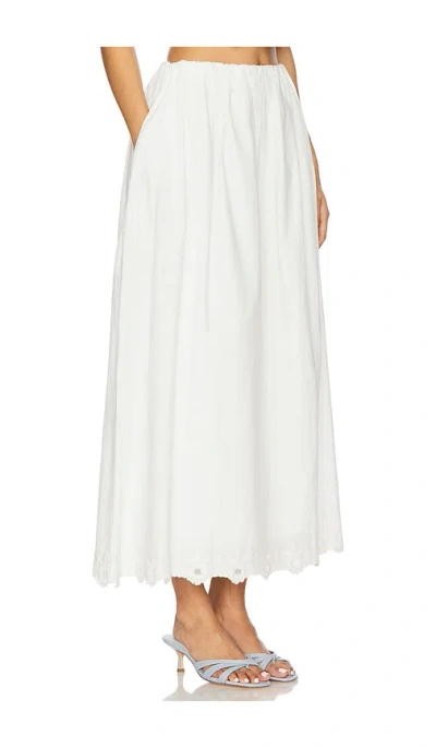 Posse Antoinette Scalloped Embroidered Cotton-voile Midi Skirt In White
