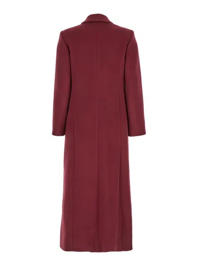 Plain Long Bordeuax Double-breasted Coat In Fabric Woman In Red