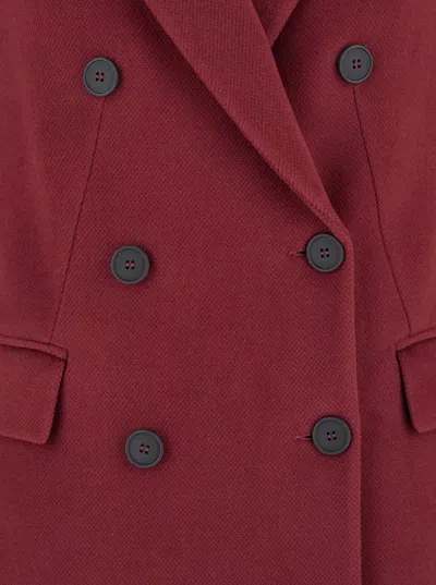 Plain Long Bordeuax Double-breasted Coat In Fabric Woman In Red