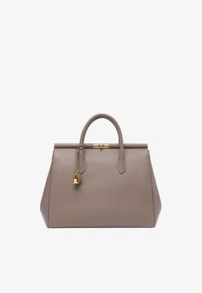 Dolce & Gabbana Xl Marlene Day Shoulder Bag In Grained Leather In Gray
