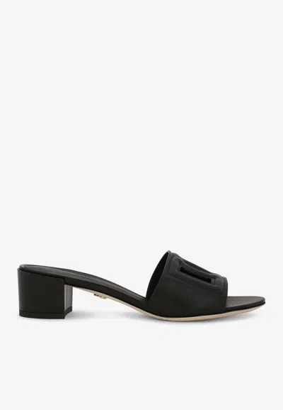 Dolce & Gabbana Bianca 40 Dg Millennials Calf Leather Mules In Black