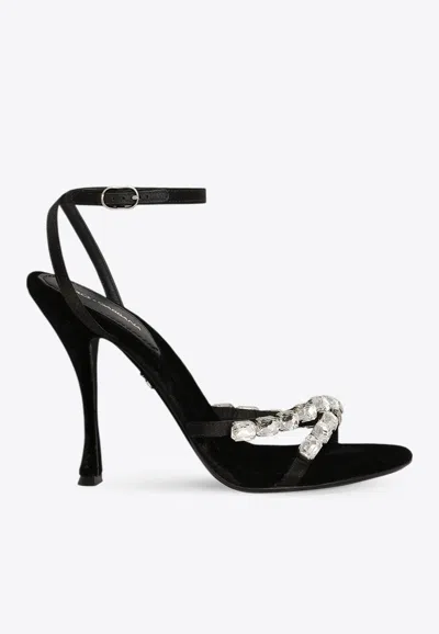 Dolce & Gabbana Dolce&gabbana Black Satin Sandal With Stones In Black