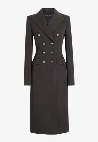 Dolce & Gabbana Grey Double-breasted Wool Coat In Grau